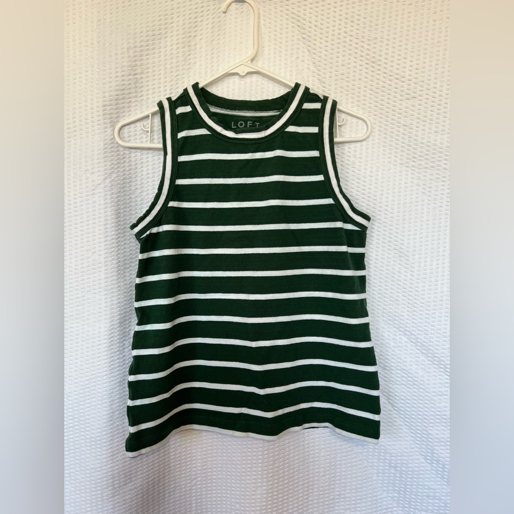 LOFT Striped Sleeveless Cotton Tank Green White Women’s Top